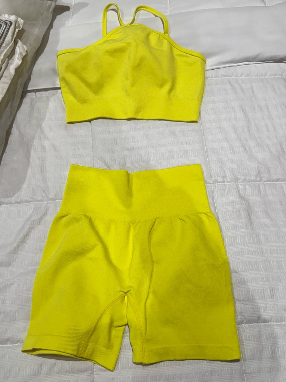 Amazon Neon Yellow Active Crop Tank & High-Waist Shorts Set